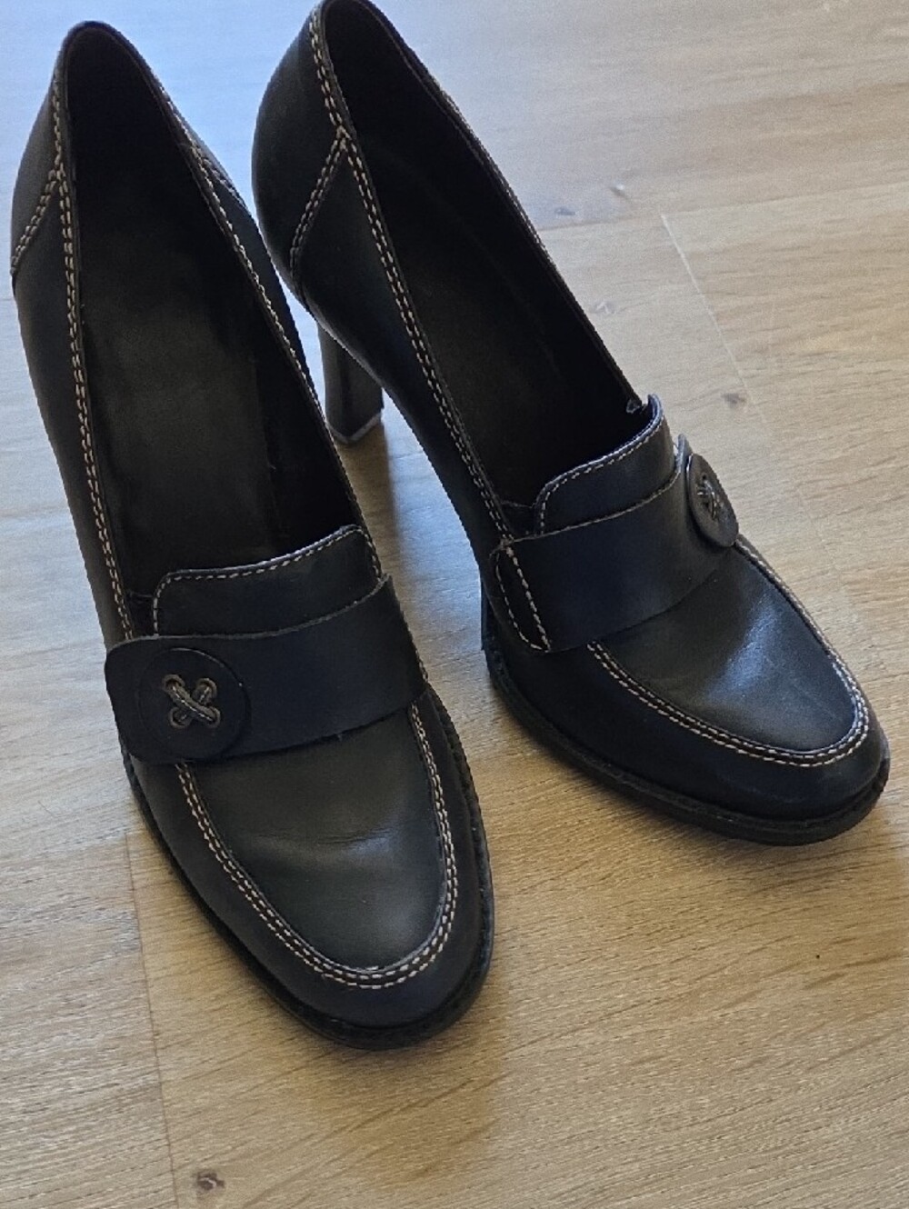 Mix It Black Loafer Heels with Button Strap - Picture 8 of 9